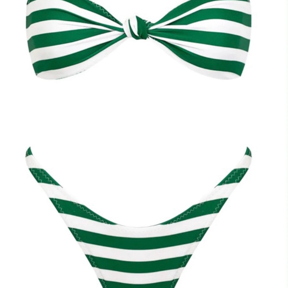 Striped Green and White Bikini Set